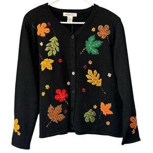 Arriviste Women Fall Autumn Art To Wear Cardigan Sweater Beads Leaves Size L NWT